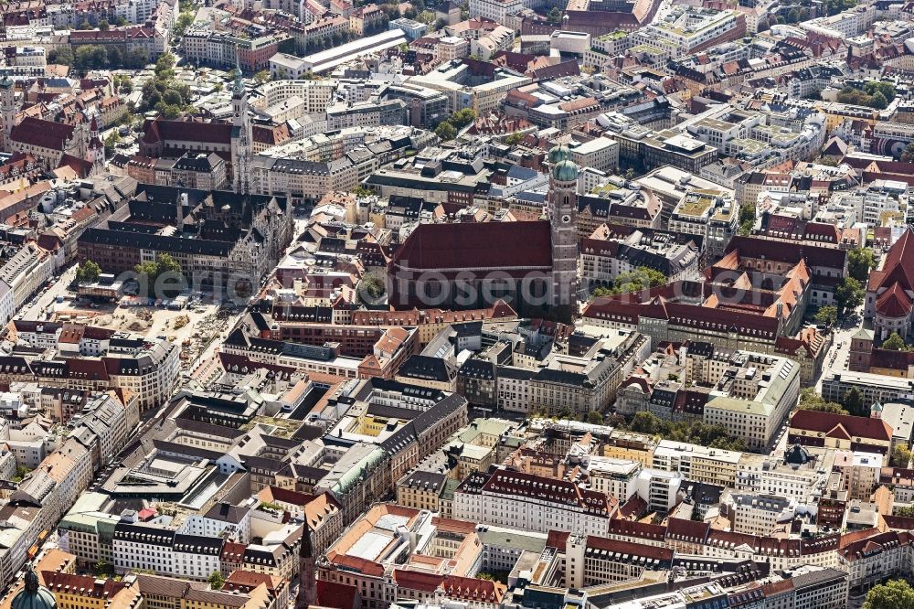 Aerial image München - Old Town area and city center in Munich in the state Bavaria, Germany