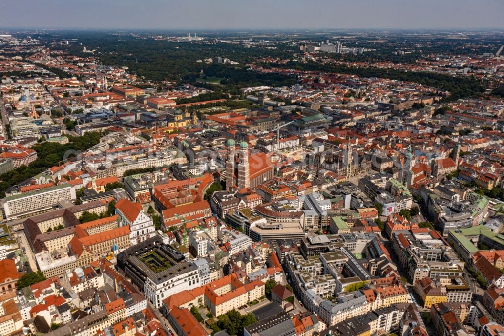 München from above - Old Town area and city center in the district Altstadt in Munich in the state Bavaria, Germany