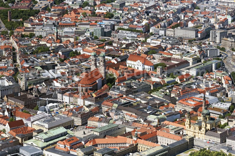 Aerial image München - Old Town area and city center on place Marienplatz in Munich in the state Bavaria, Germany