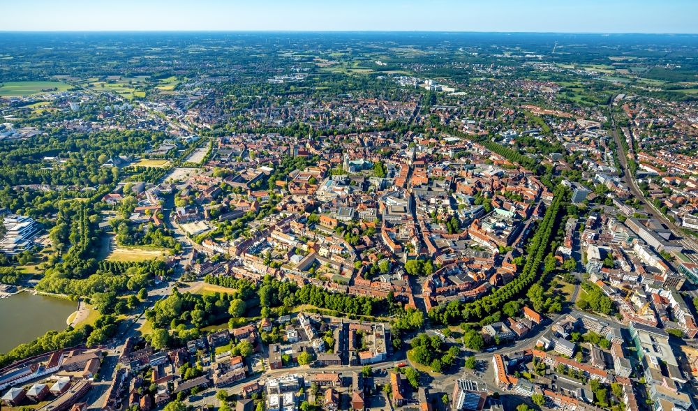 Aerial photograph Münster - Old Town area and city center in Muenster in the state North Rhine-Westphalia, Germany