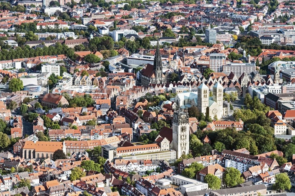 Münster from above - Old Town area and city center in Muenster in the state North Rhine-Westphalia, Germany