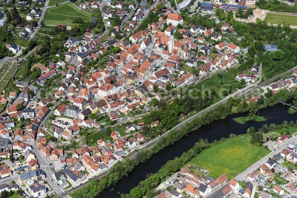 Nabburg from above - Old Town area and city center in Nabburg in the state Bavaria, Germany