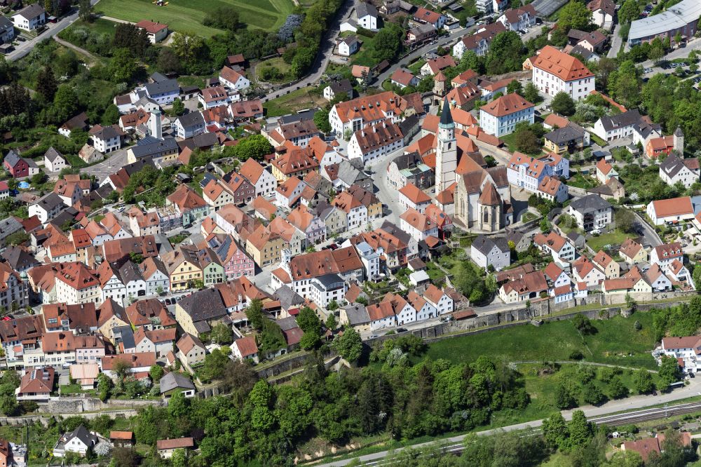 Nabburg from the bird's eye view: Old Town area and city center in Nabburg in the state Bavaria, Germany