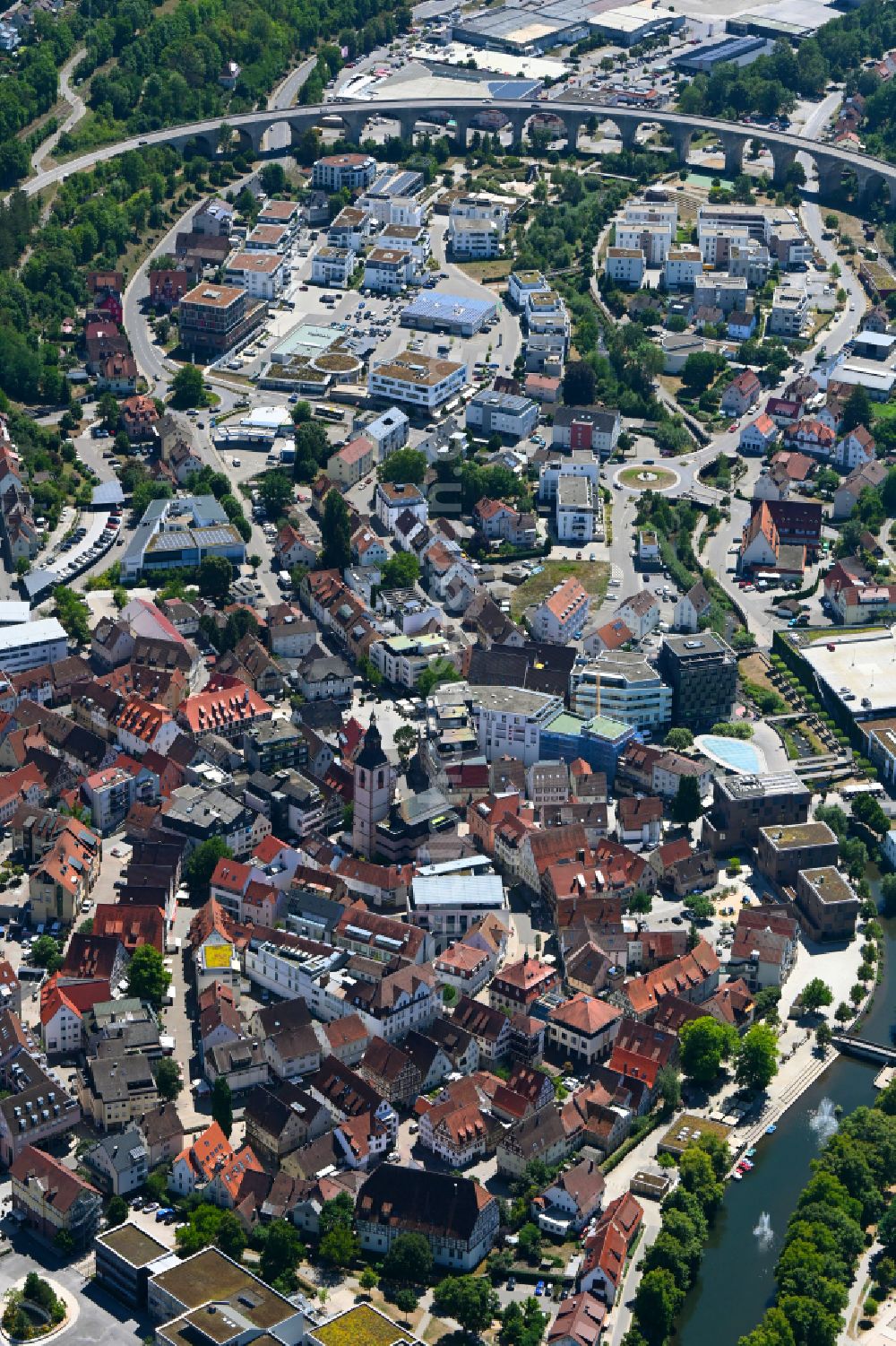 Aerial photograph Nagold - Old Town area and city center in Nagold in the state Baden-Wuerttemberg, Germany