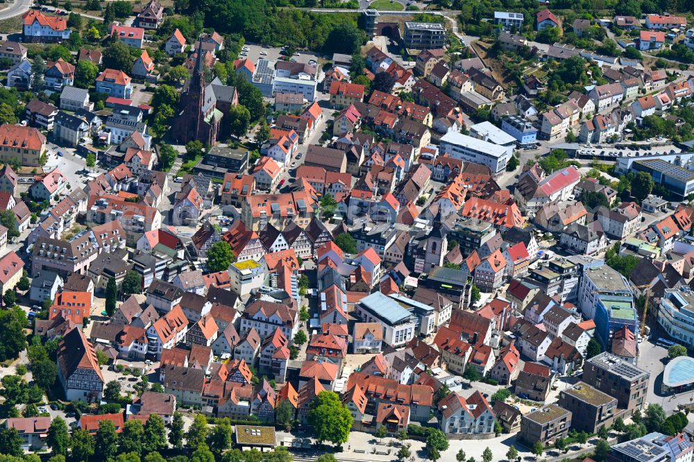 Aerial image Nagold - Old Town area and city center in Nagold in the state Baden-Wuerttemberg, Germany