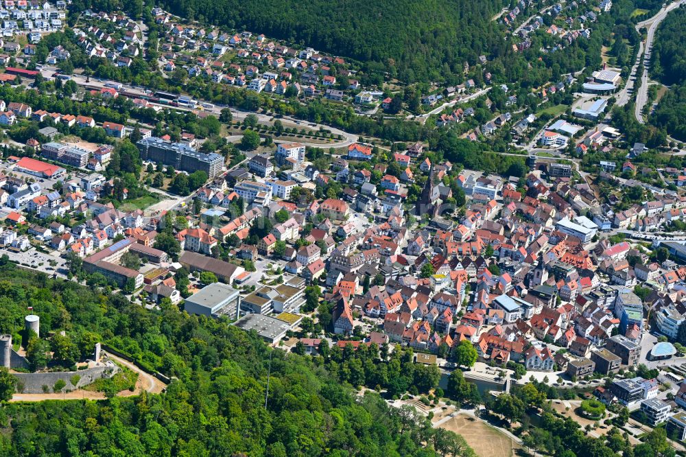 Aerial photograph Nagold - Old Town area and city center in Nagold in the state Baden-Wuerttemberg, Germany