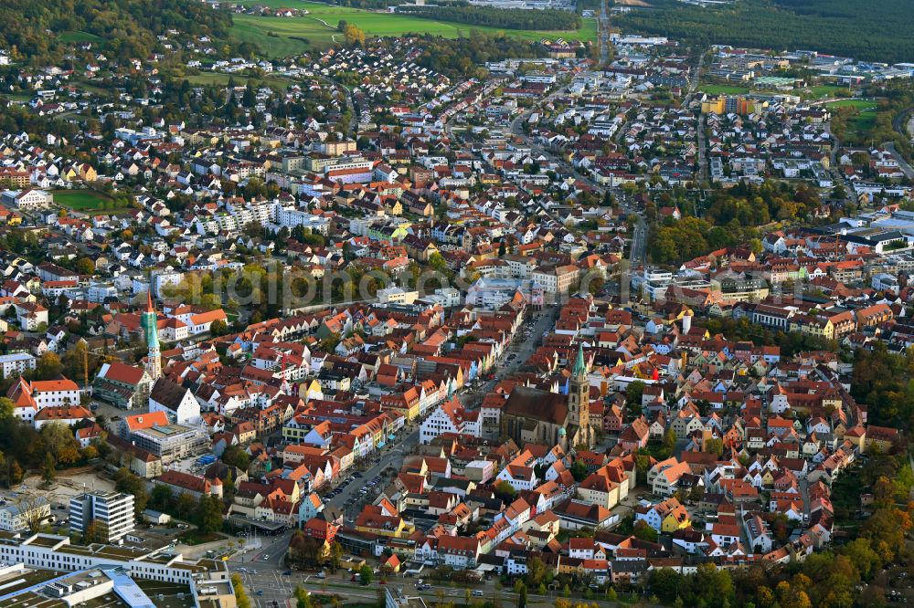 Neumarkt in der Oberpfalz from above - Old Town area and city center in Neumarkt in der Oberpfalz in the state Bavaria, Germany
