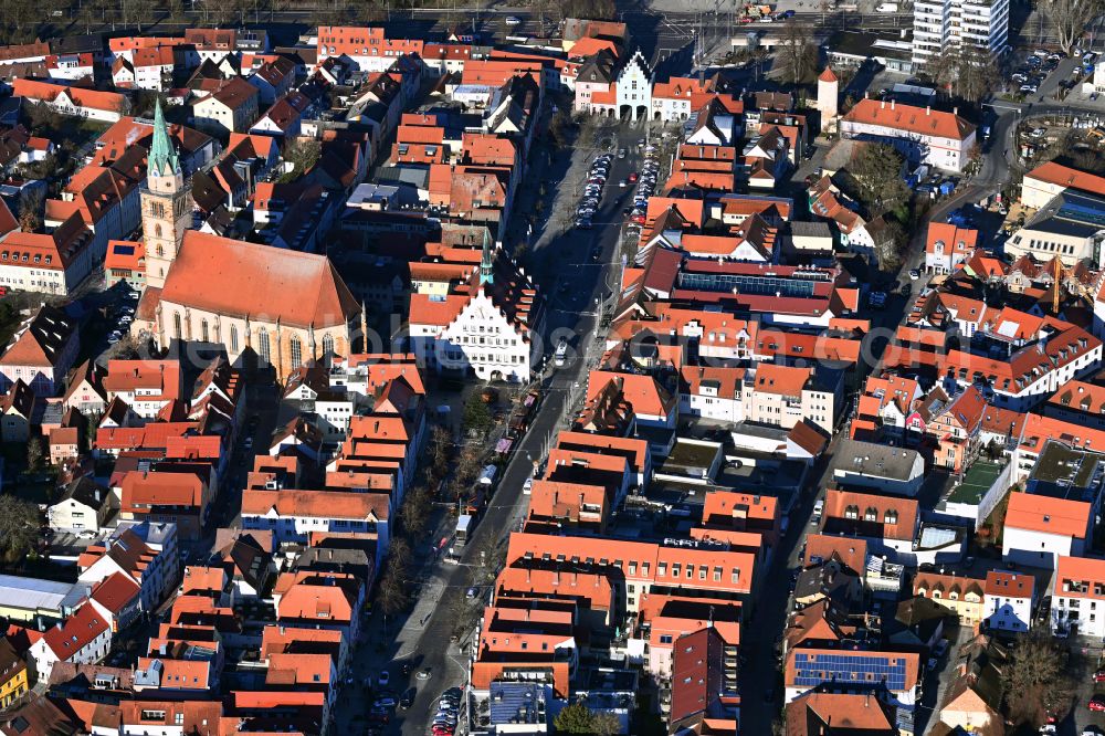Aerial image Neumarkt in der Oberpfalz - old Town area and city center on street Obere Marktstrasse in Neumarkt in der Oberpfalz in the state Bavaria, Germany