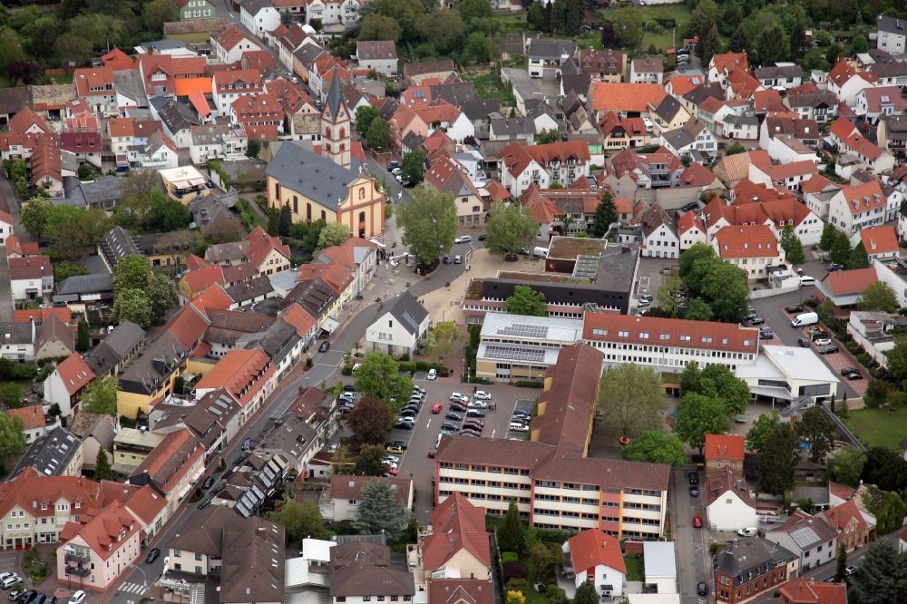 Aerial image Nieder-Olm - Old Town area and city center in Nieder-Olm in the state Rhineland-Palatinate, Germany