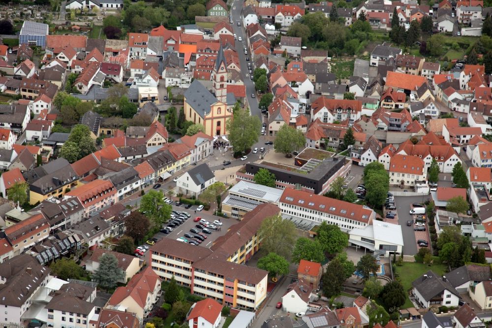 Nieder-Olm from above - Old Town area and city center in Nieder-Olm in the state Rhineland-Palatinate, Germany