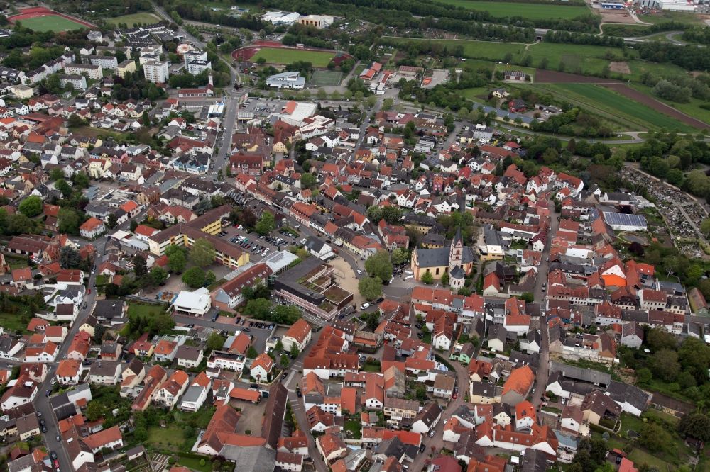 Aerial image Nieder-Olm - Old Town area and city center in Nieder-Olm in the state Rhineland-Palatinate, Germany