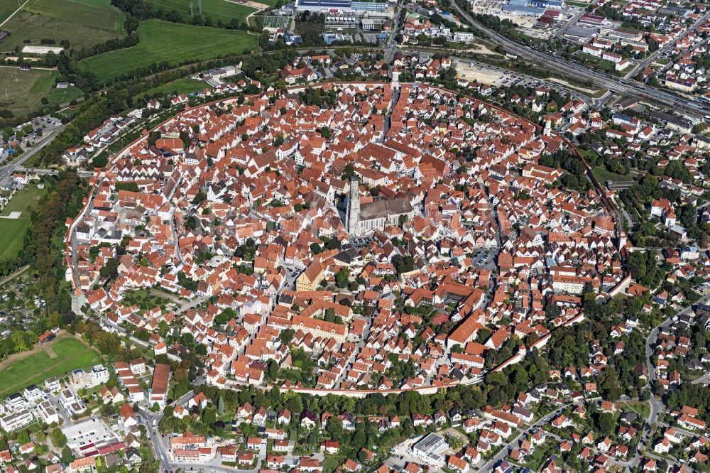 Nördlingen from above - Old Town area and city center in Noerdlingen in the state Bavaria, Germany