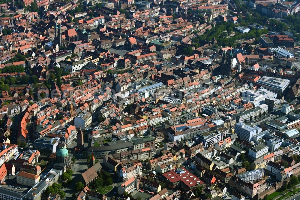 Aerial image Nürnberg - Old Town area and city center in Nuremberg in the state Bavaria, Germany
