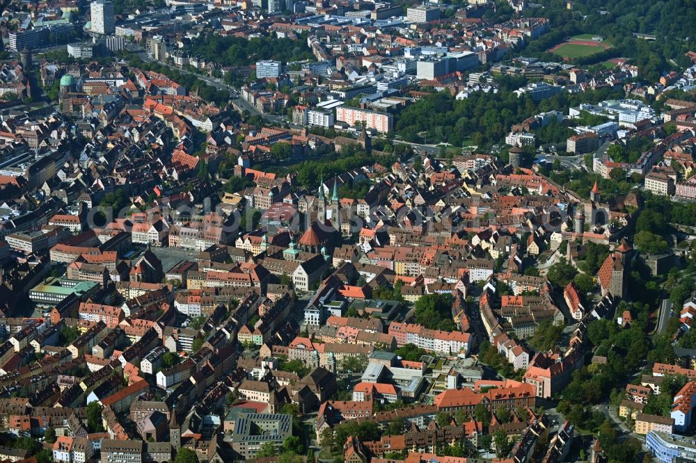 Nürnberg from the bird's eye view: Old Town area and city center in Nuremberg in the state Bavaria, Germany