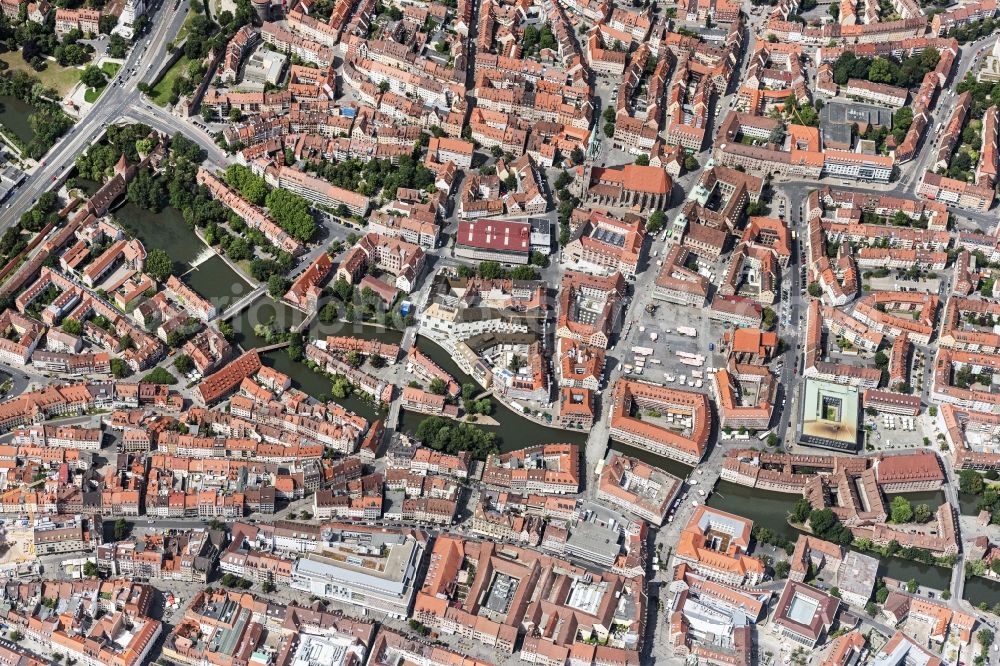 Nürnberg from above - Old Town area and city center in Nuremberg in the state Bavaria, Germany