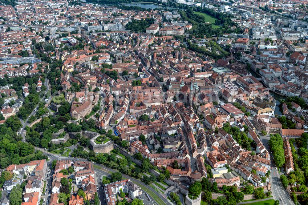 Aerial image Nürnberg - Old Town area and city center in the district Altstadt - Sankt Lorenz in Nuremberg in the state Bavaria, Germany