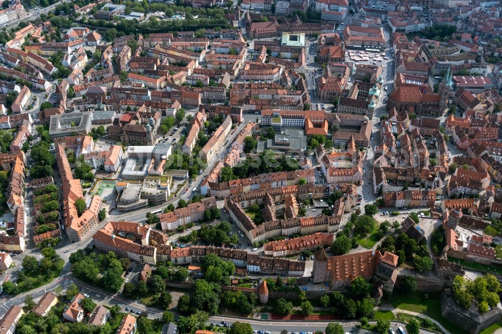 Nürnberg from above - Old Town area and city center along the Tetzelgasse on Vestnertormauer in Nuremberg in the state Bavaria, Germany