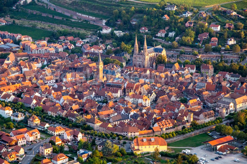 Aerial image Obernai - Old Town area and city center in Obernai in Grand Est, France