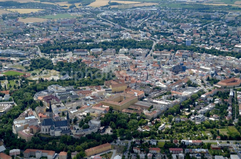 Olomouc from above - Old Town area and city center in Olomouc in Olomoucky kraj, Czech Republic