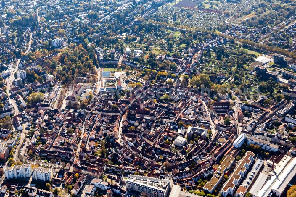 Karlsruhe from above - Old Town area and city center in the district Durlach in Karlsruhe in the state Baden-Wuerttemberg