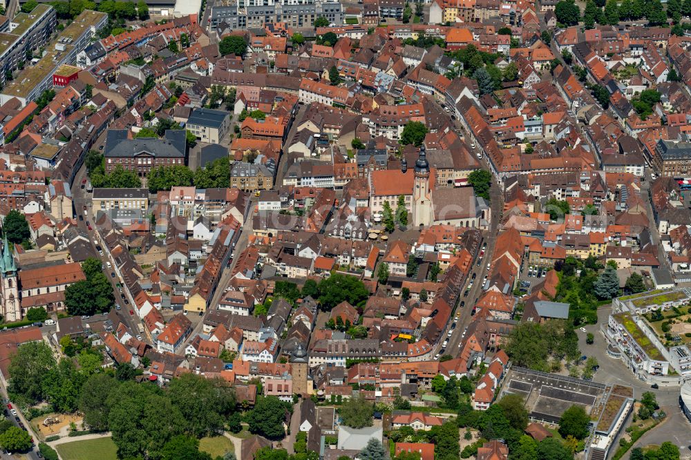 Karlsruhe from above - Old Town area and city center on Pfinztalstrasse in the district Durlach in Karlsruhe in the state Baden-Wurttemberg, Germany