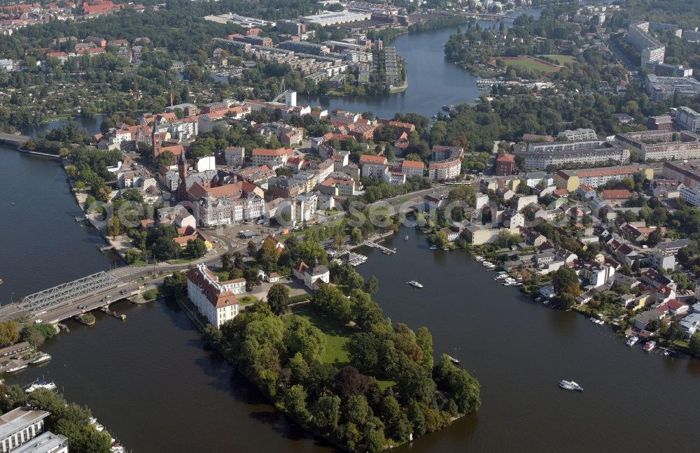 Aerial image Berlin - Old Town area and city center on river Dahme in the district Koepenick in Berlin, Germany