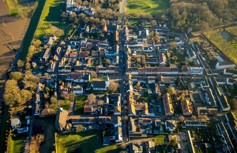 Rheinberg from above - Old Town area and city center in the district Orsoy in Rheinberg in the state North Rhine-Westphalia, Germany