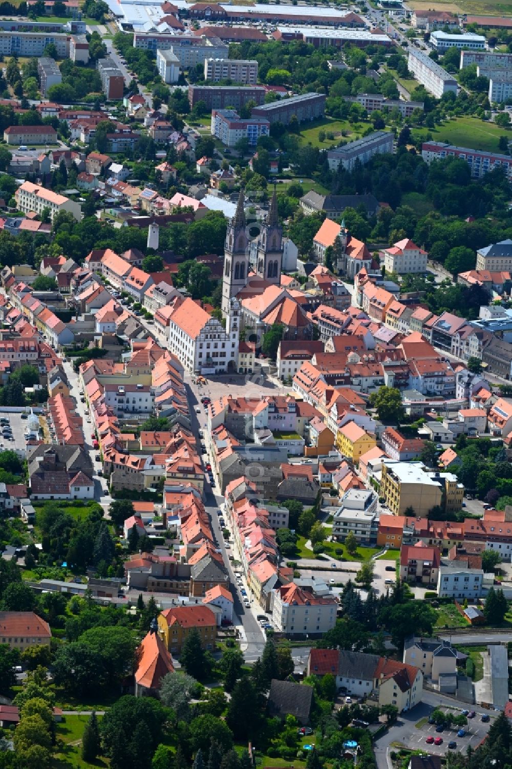 Aerial photograph Oschatz - Old Town area and city center in Oschatz in the state Saxony, Germany