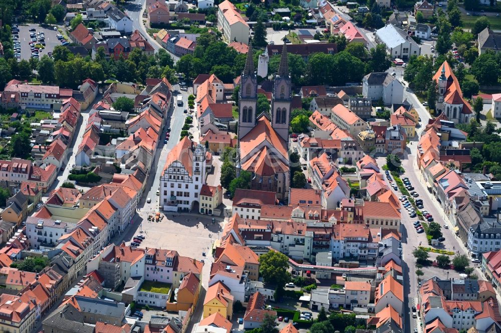 Oschatz from above - Old Town area and city center in Oschatz in the state Saxony, Germany
