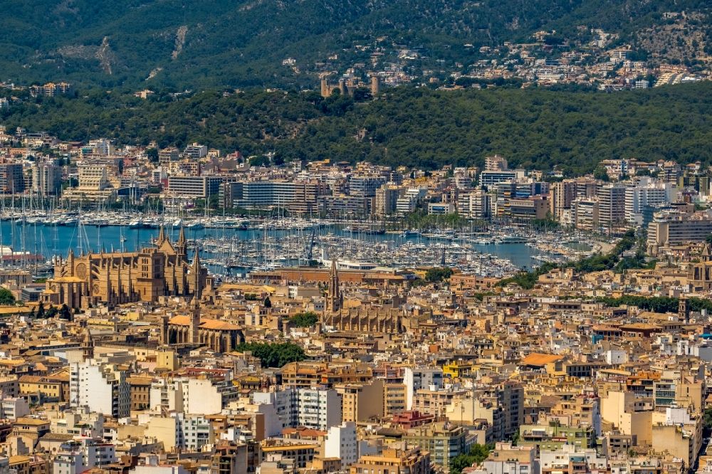 Aerial image Palma - Old Town area and city center in Palma in Balearic island of Mallorca, Spain