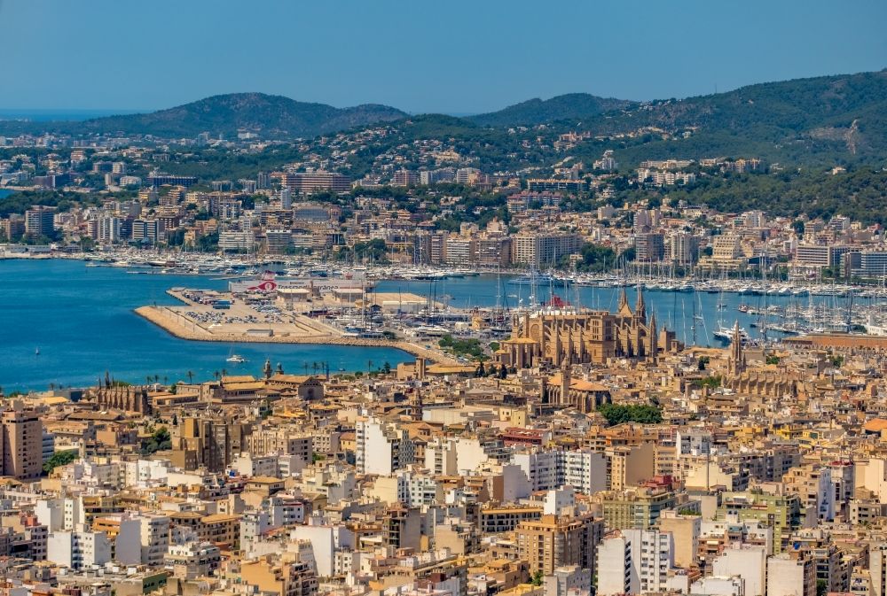 Palma from the bird's eye view: Old Town area and city center in Palma in Balearic island of Mallorca, Spain