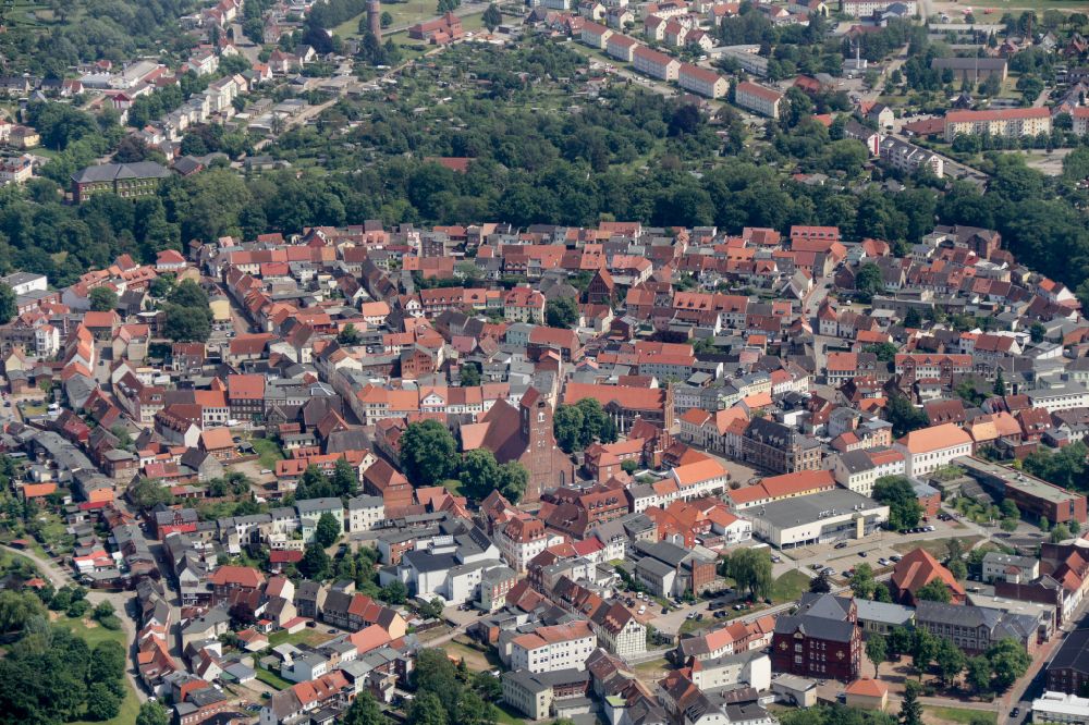 Parchim from above - Old Town area and city center in Parchim in the state Mecklenburg - Western Pomerania, Germany