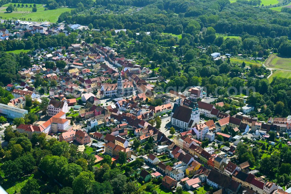 Aerial image Pegau - Old Town area and city center in Pegau in the state Saxony, Germany
