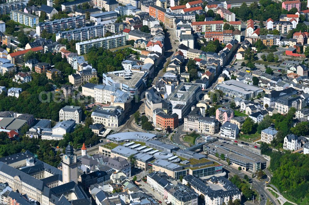Plauen from above - Old Town area and city center on street Bahnhofstrasse in Plauen in Vogtland in the state Saxony, Germany