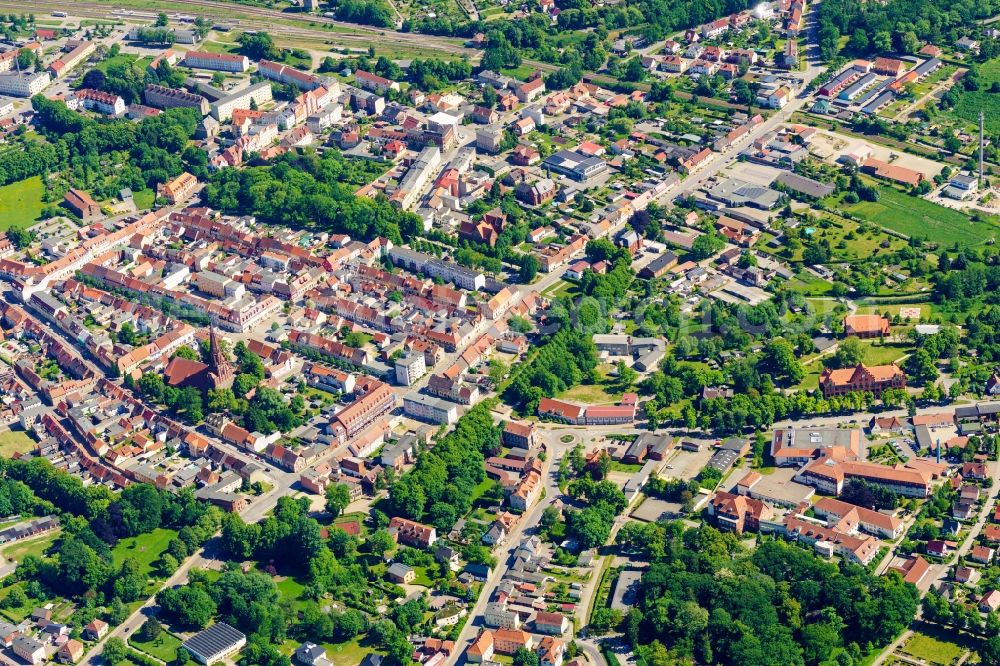 Aerial photograph Pritzwalk - Old Town area and city center in Pritzwalk in the state Brandenburg, Germany