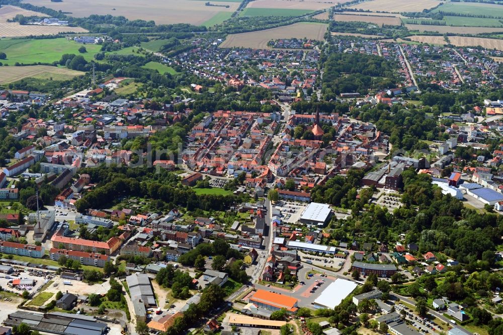Aerial photograph Pritzwalk - Old Town area and city center in Pritzwalk in the state Brandenburg, Germany