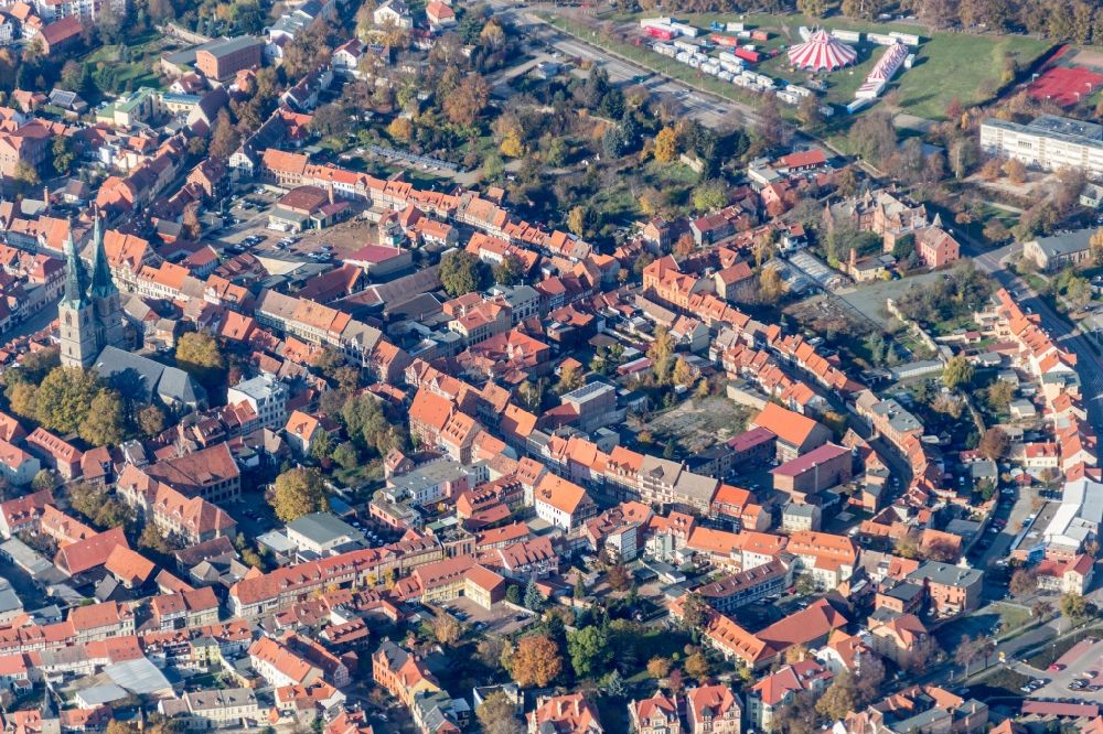 Quedlinburg from above - Old Town area and city center in Quedlinburg in the state Saxony-Anhalt, Germany