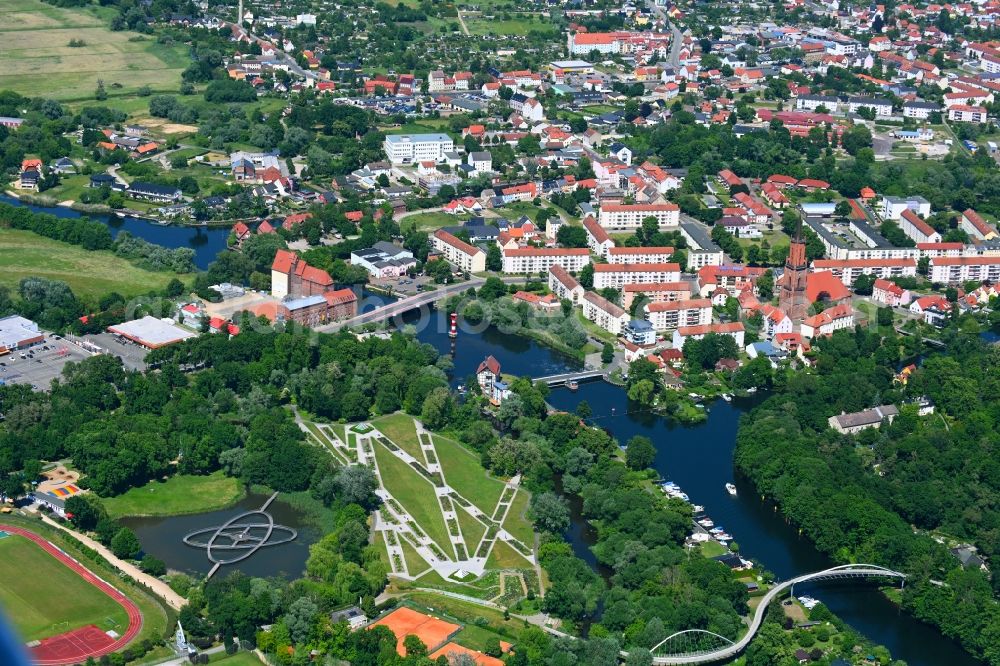 Aerial photograph Rathenow - Old Town area and city center on Havel in Rathenow in the state Brandenburg, Germany