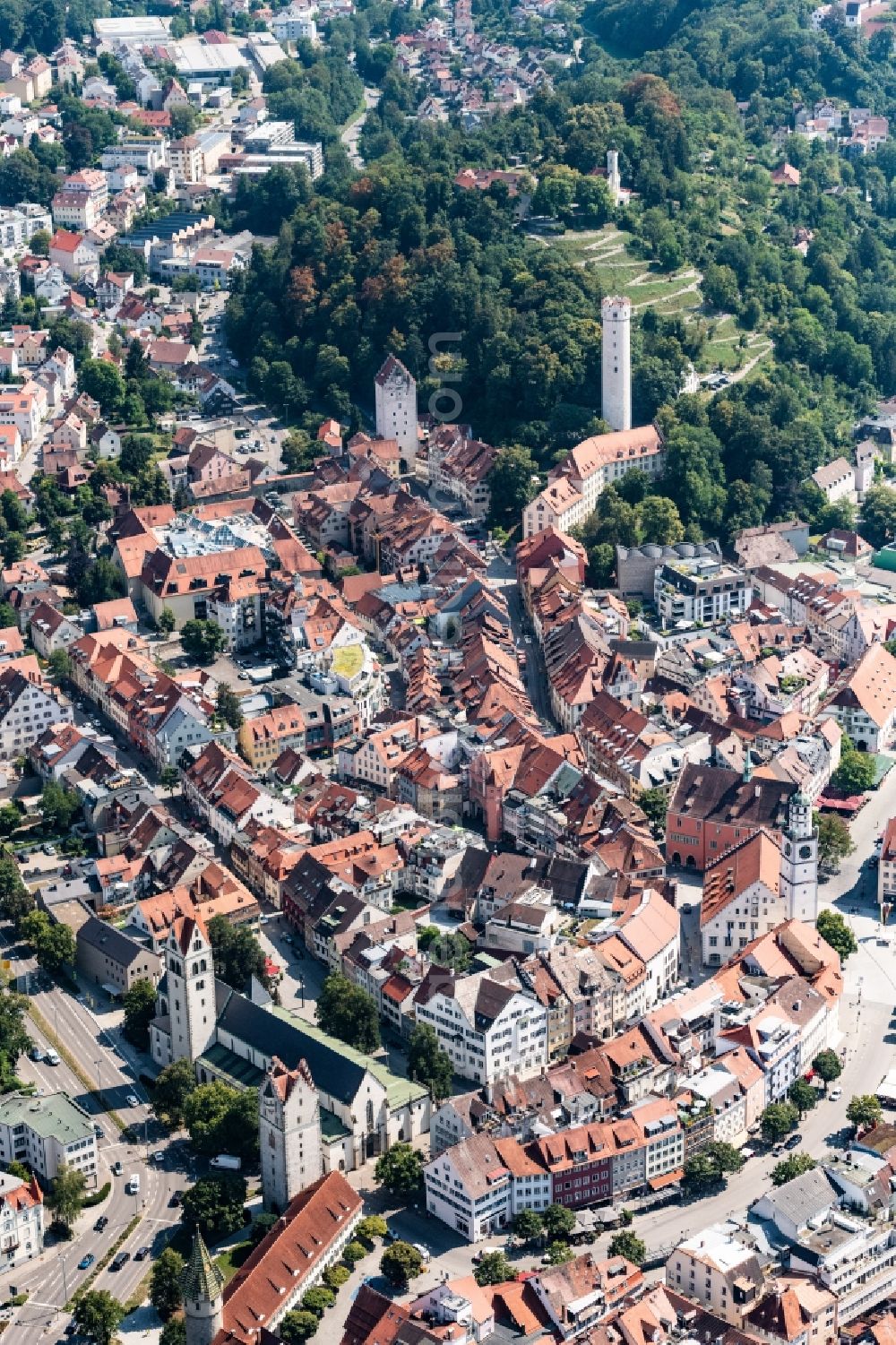 Aerial photograph Ravensburg - Old Town area and city center in Ravensburg in the state Baden-Wurttemberg, Germany