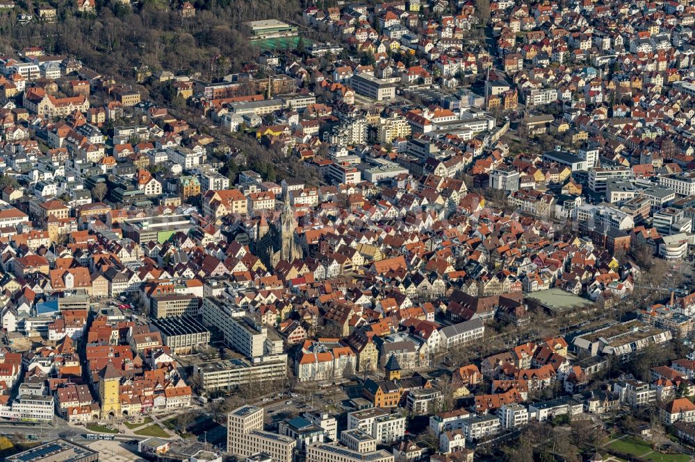 Reutlingen from the bird's eye view: Old Town area and city center in Reutlingen in the state Baden-Wurttemberg, Germany