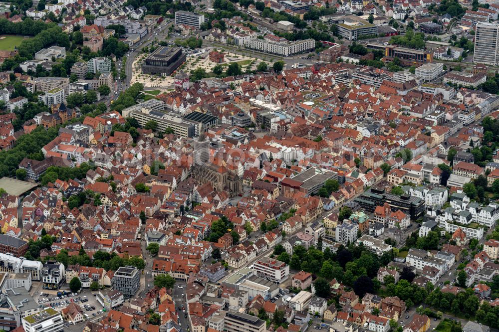 Reutlingen from the bird's eye view: Old Town area and city center in Reutlingen in the state Baden-Wurttemberg, Germany