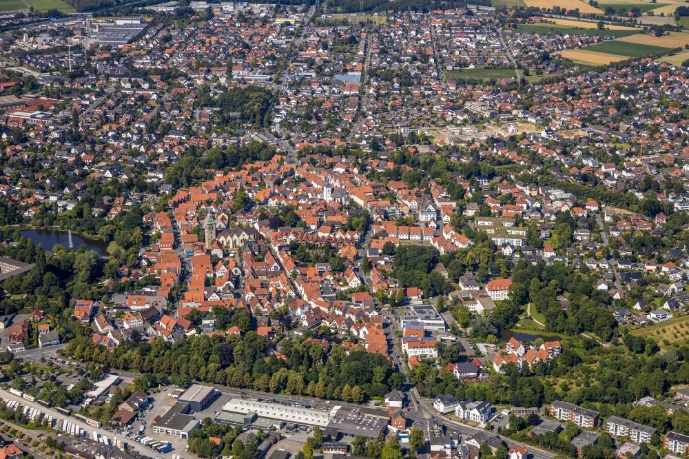 Aerial image Rheda-Wiedenbrück - Old Town area and city center in Rheda-Wiedenbrueck in the state North Rhine-Westphalia, Germany