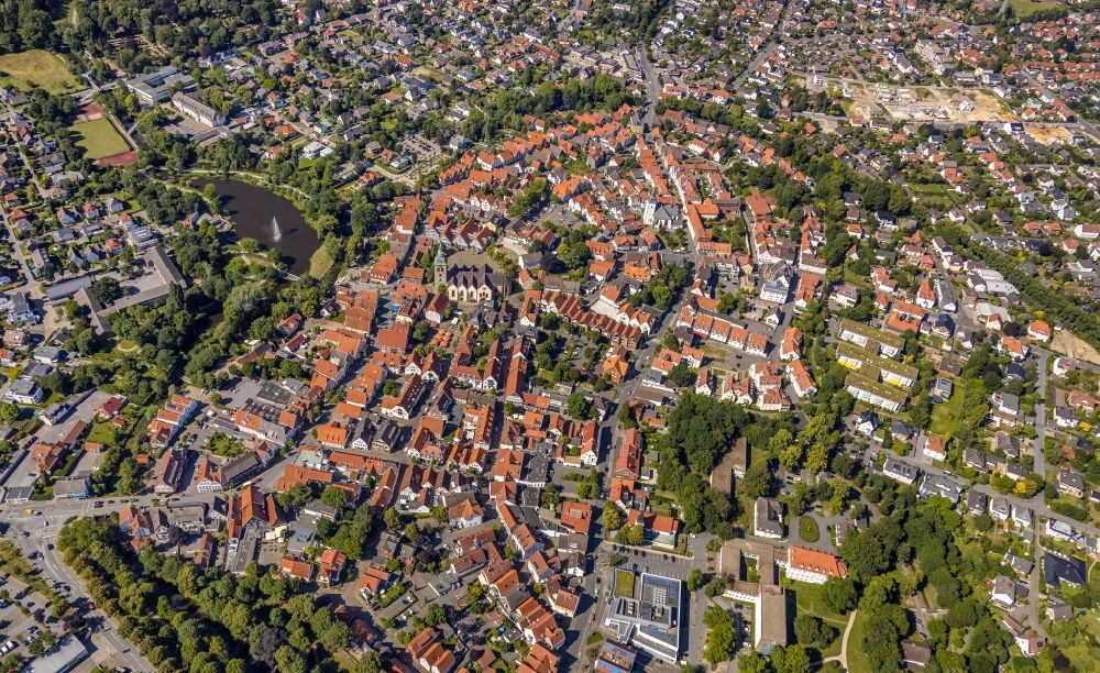 Rheda-Wiedenbrück from above - Old Town area and city center in Rheda-Wiedenbrueck in the state North Rhine-Westphalia, Germany