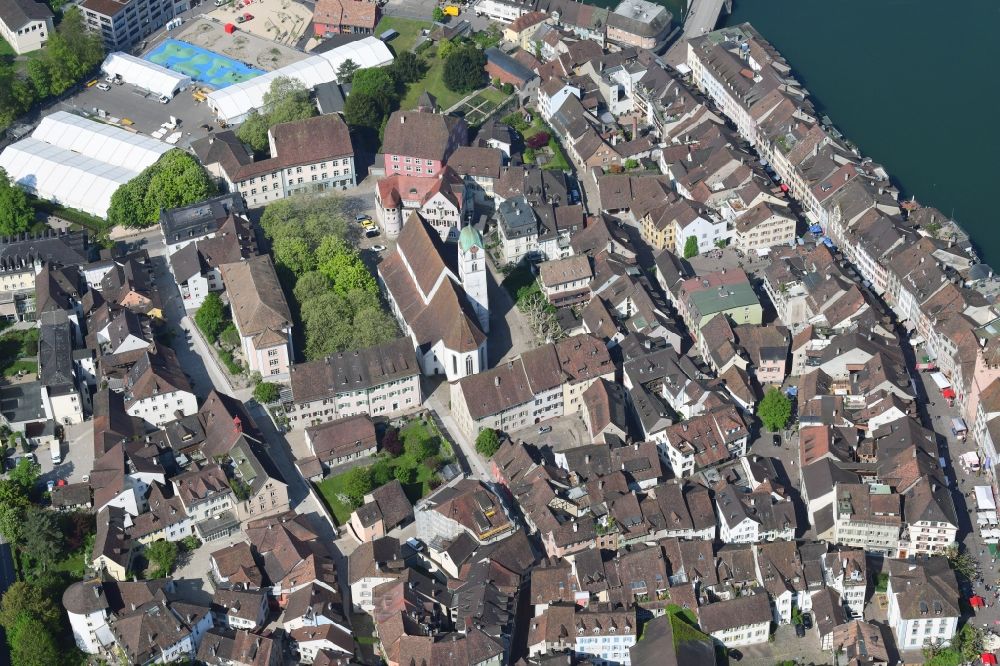 Rheinfelden from the bird's eye view: Old Town area and city center at the river Rhine in Rheinfelden in the canton Aargau, Switzerland