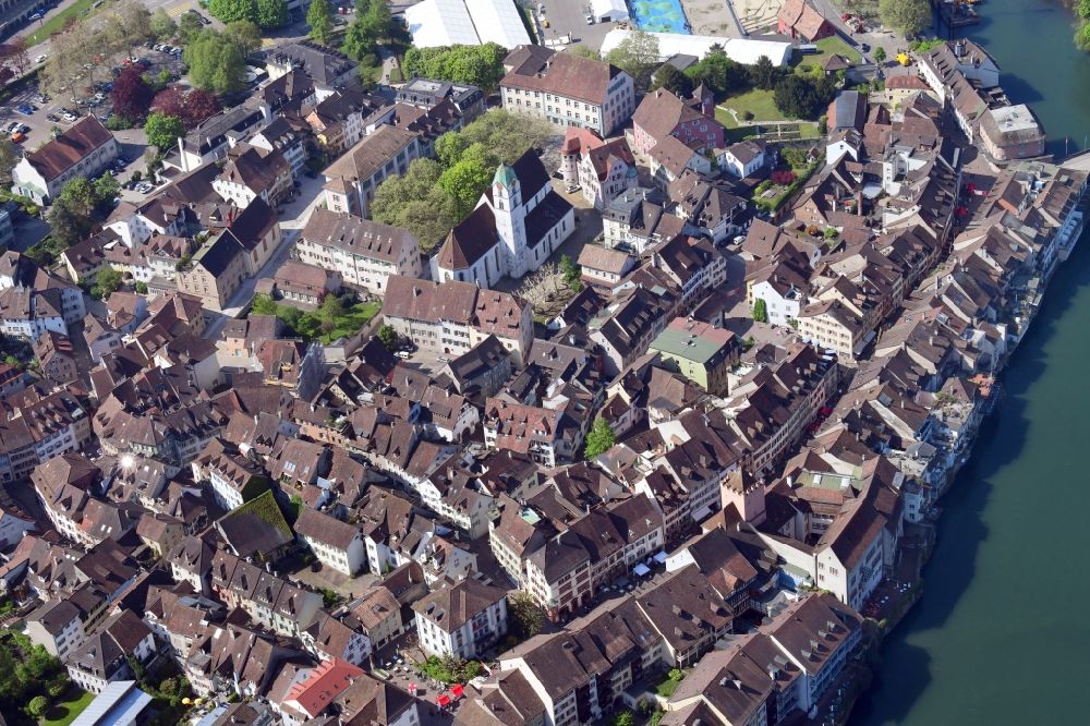 Aerial image Rheinfelden - Old Town area and city center at the river Rhine in Rheinfelden in the canton Aargau, Switzerland