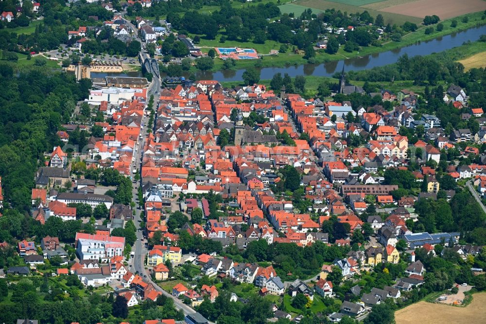 Aerial photograph Rinteln - Old Town area and city center on Weser in Rinteln in the state Lower Saxony, Germany