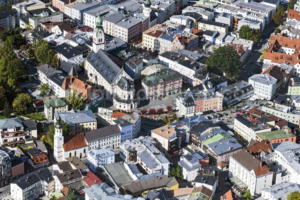 Rosenheim from above - Old Town area and city center in Rosenheim in the state Bavaria, Germany