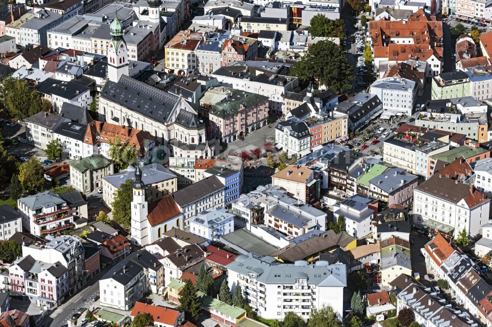 Aerial image Rosenheim - Old Town area and city center in Rosenheim in the state Bavaria, Germany