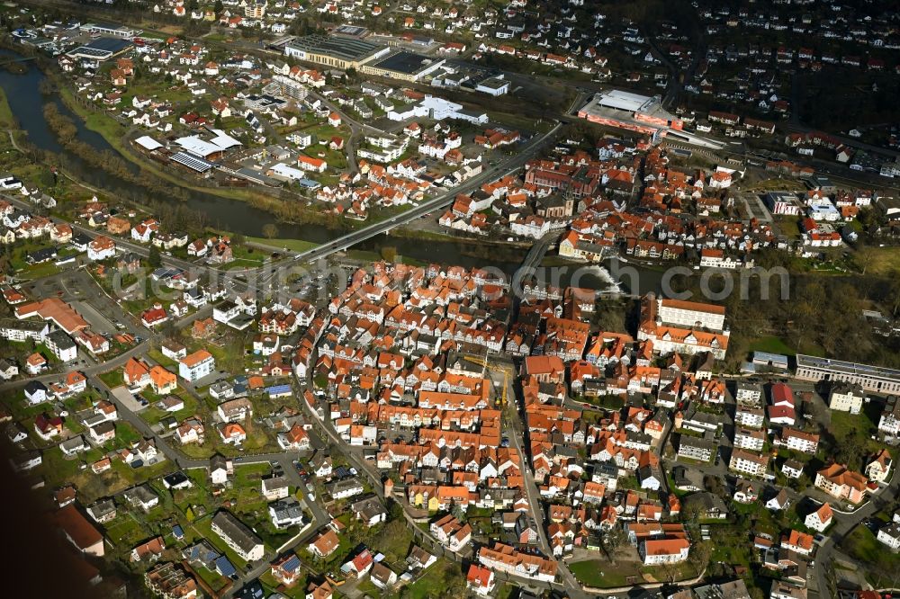 Rotenburg an der Fulda from the bird's eye view: Old Town area and city center in Rotenburg an der Fulda in the state Hesse, Germany