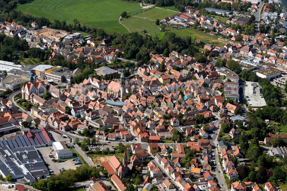 Aerial photograph Roth - Old Town area and city center overlooking the citys church and the castle Schloss Ratibor in Roth in the state Bavaria, Germany